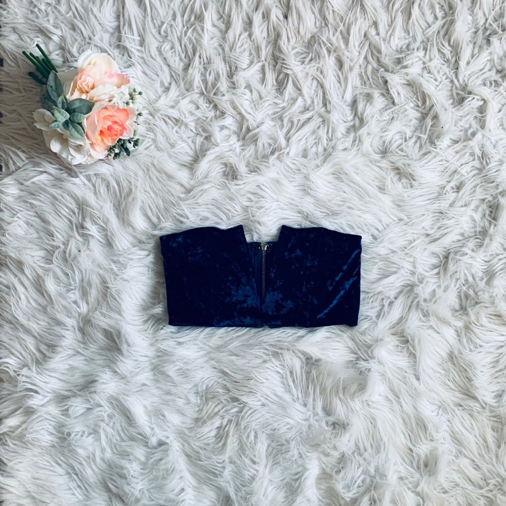 Blue Velvet Deep V Crop Top